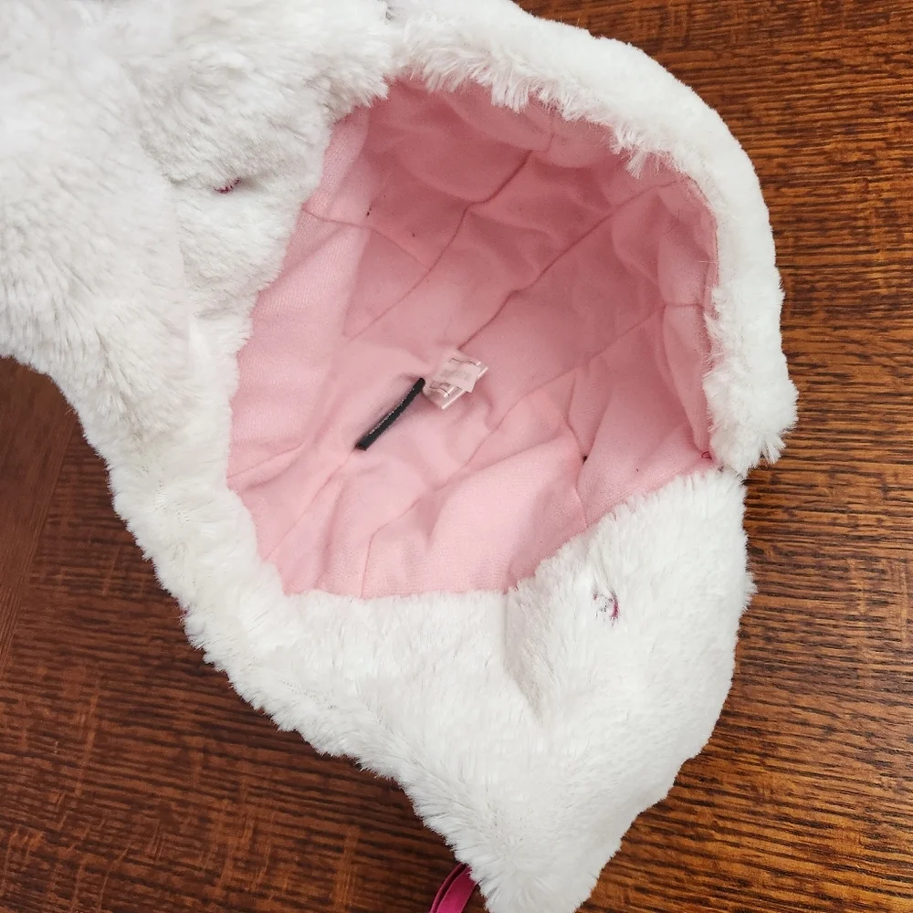 3/$25 Trapper Girl Winter Hat Medium Size Pink Quilted Ear Flaps White Sherpa